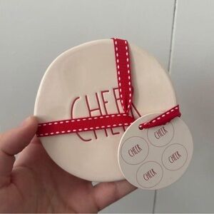 Rae Dunn Cheer Coasters with Red Ribbon